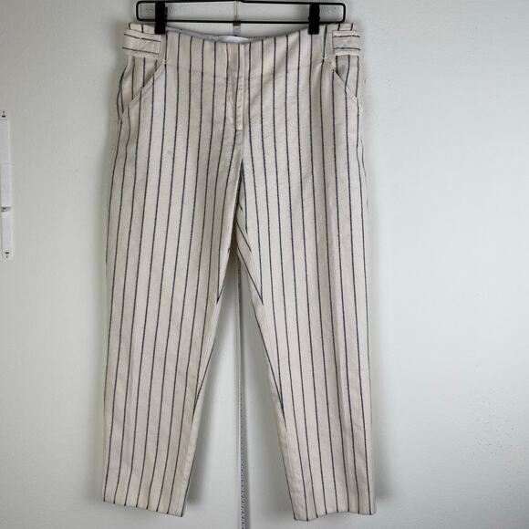 Victoria Victoria Beckham Striped Crop Pants Size 6 Cream Navy Straight Wool - Picture 3 of 11